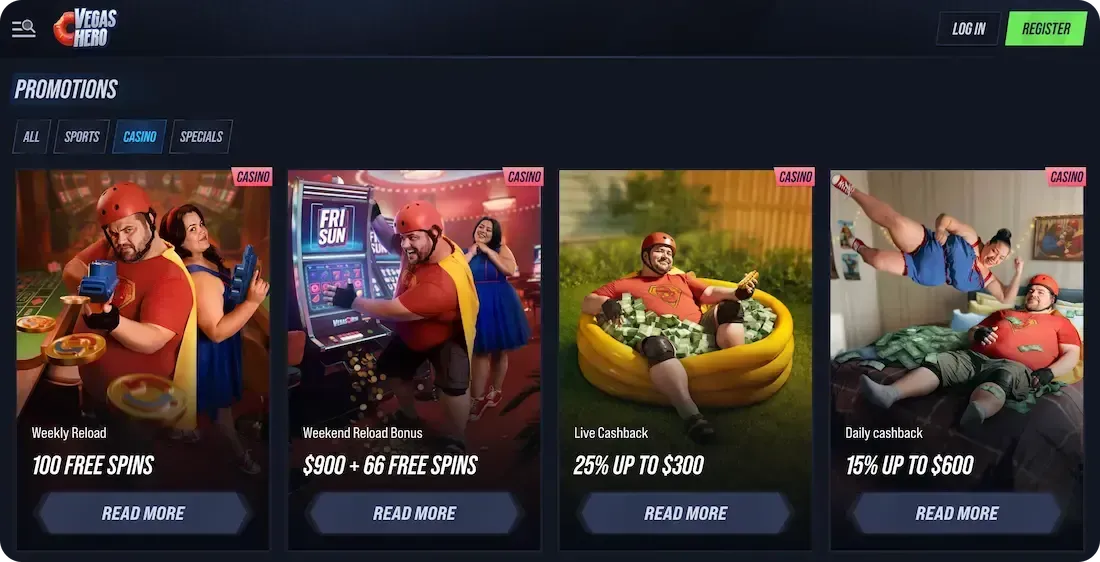 vegashero casino bonus all