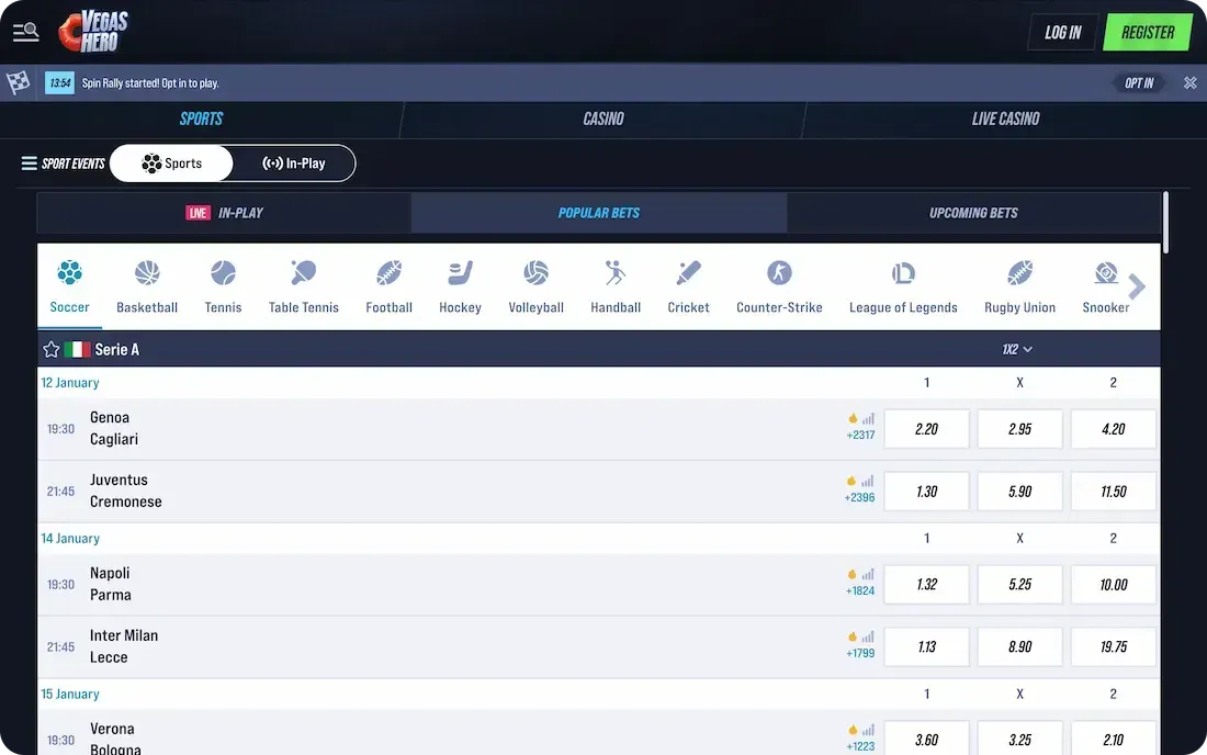 vegashero casino sport